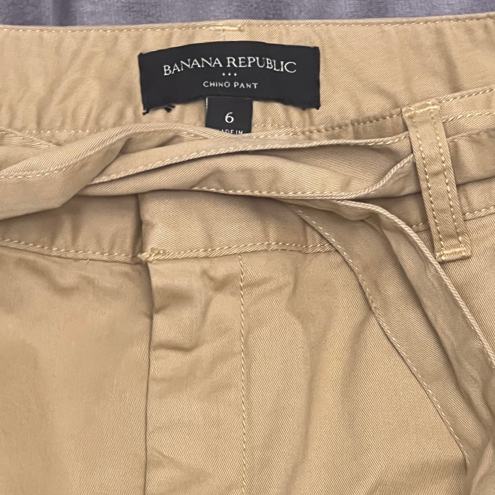 Banana Republic Chino Pant Women 6 Khaki Excellent Tie Waist Straight Leg Cotton